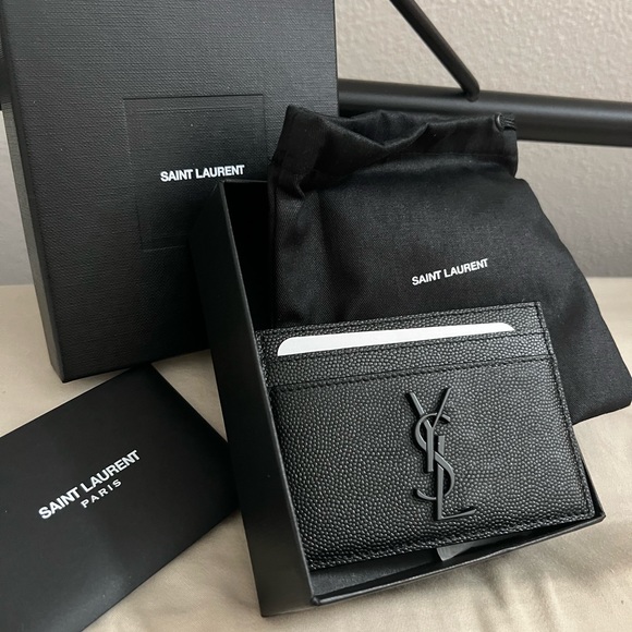 NEW in box. YSL Saint Laurent Black on Black grained leather cardholder - Picture 3 of 7